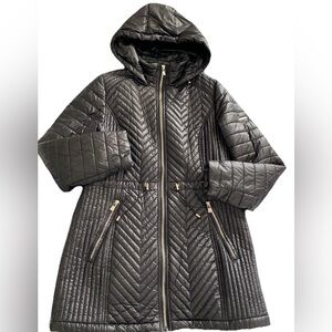 Karl Lagerfeld Black Quilted Hooded Puffer Coat Size M